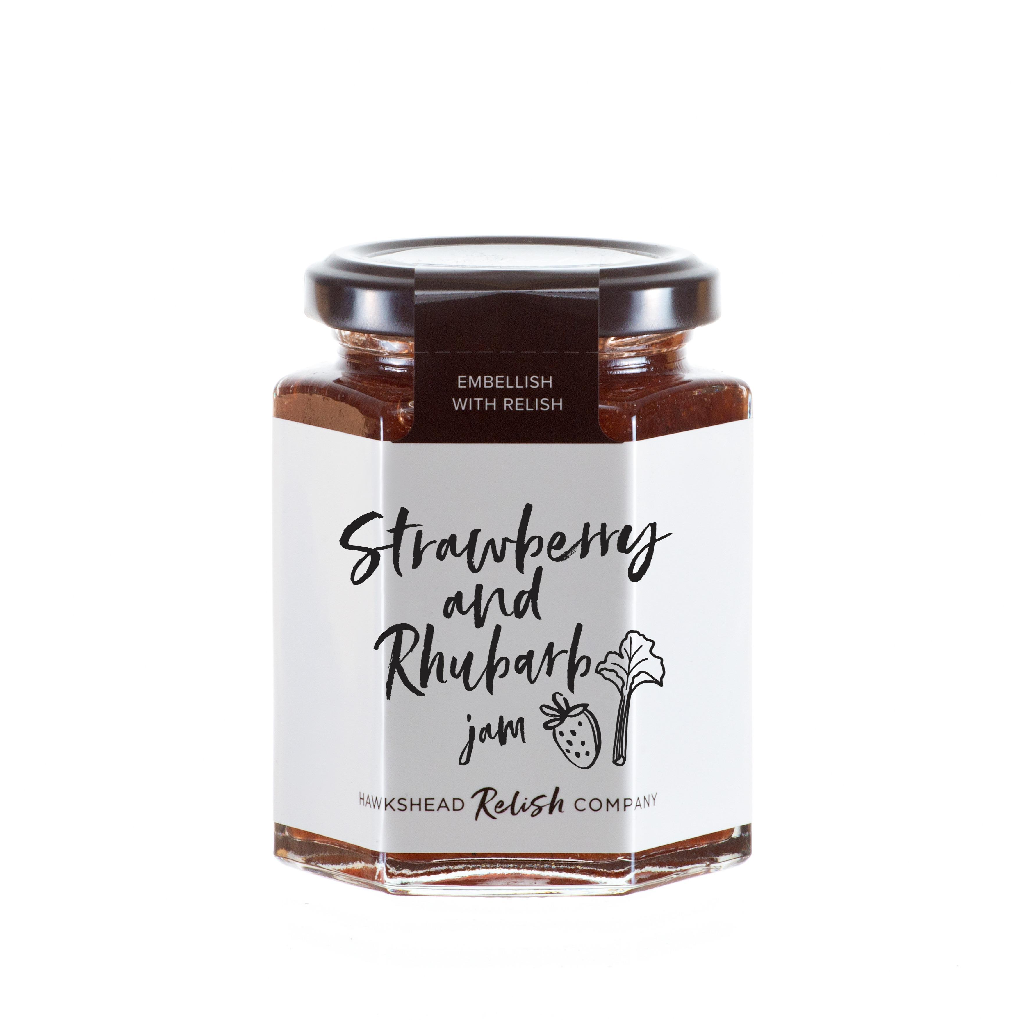 Hawkshead Relish Strawberry and Rhubarb Jam with fresh strawberries and rhubarb